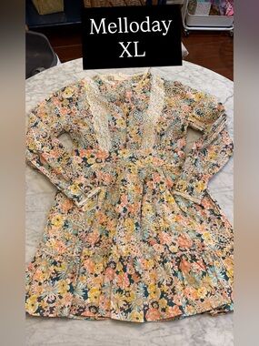 MELLODAY Floral Mini Dress in Peach, Yellow & Teal